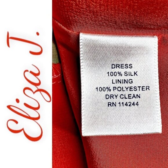 Eliza J 100% Silk Royal Collection Color Blocked Shift Dress in Navy, Tan, 8 - Picture 6 of 9